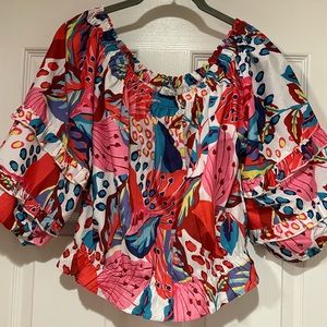 SOLD -Rachel Zoe boho colorful blouse, size small.farm rio vibes